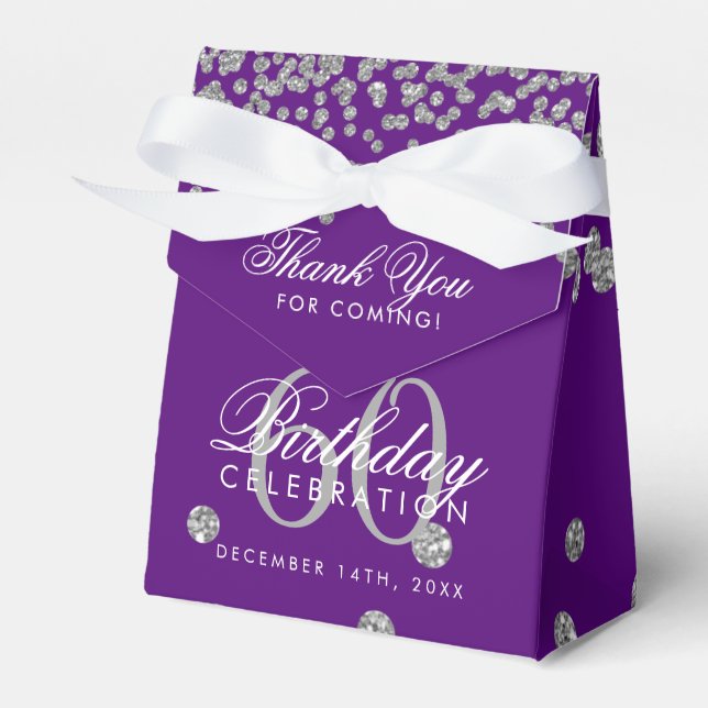 Silver 60th Birthday Thank You Confetti Purple Favour Box (Front Side)