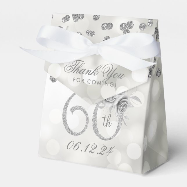 Silver 60th Birthday Thank You Floral Lights Favour Box (Front Side)