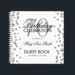 Silver 70th Birthday Guestbook Confetti White Notebook<br><div class="desc">An elegant 70th Birthday Party Guest Book template with Silver Glitter Confetti on White design and easy to customise text.</div>
