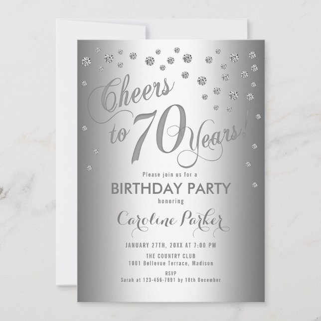 Silver 70th Birthday Party Invitation (Front)