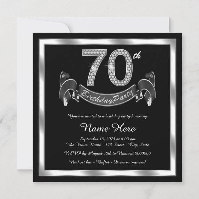 Silver 70th Birthday Party Invitation (Front)