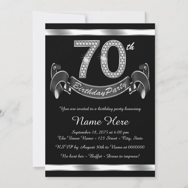 Silver 70th Birthday Party Invitation (Front)