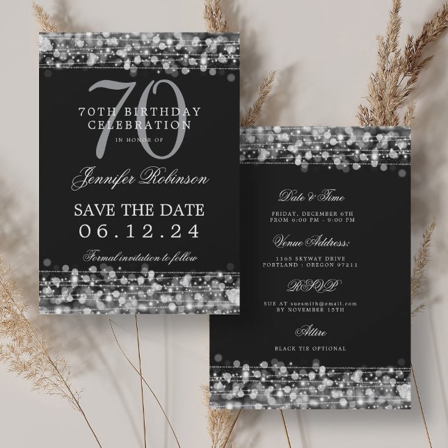 Silver 70th Birthday Save the Date w/ Details Invitation (Silver 70th Birthday Save the Date w/ Details Invitation)