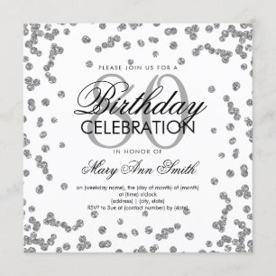 Silver 80th Birthday Glitter Confetti Invitation