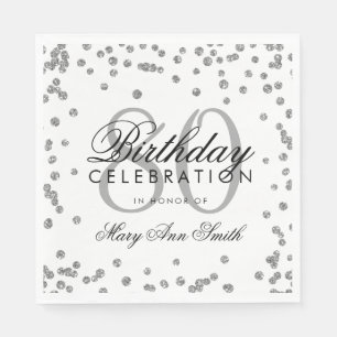 Silver 80th Birthday Glitter Confetti Napkin