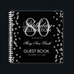 Silver 80th Birthday Guestbook Confetti Black Notebook<br><div class="desc">An elegant 80th Birthday Party Guest Book template with Silver Glitter Confetti on Black design and easy to customise text.</div>