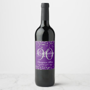 Silver 90th Birthday Glitter Confetti Purple Wine Label