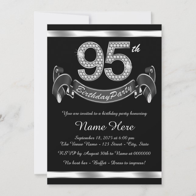 Silver 95th Birthday Party Invitation (Front)