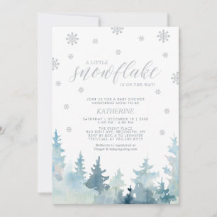 Silver A Little Snowflake Winter Baby Shower Invitation