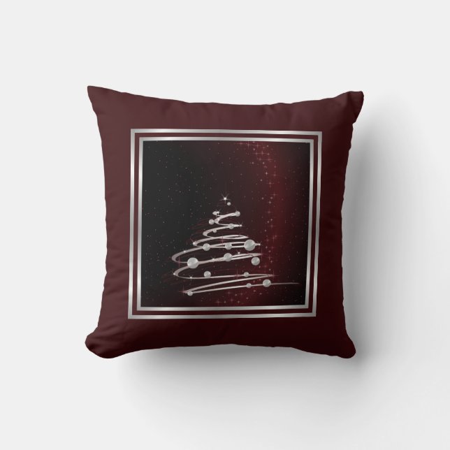 Silver Abstract Christmas Tree On Red Cushion (Front)