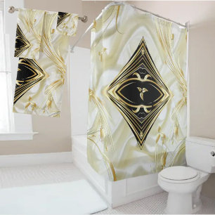 Silver Abstract flowers on Silk & Art  Bath Towel Set