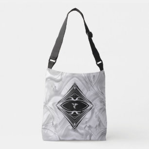 Silver Abstract flowers on Silk & Art Crossbody Bag