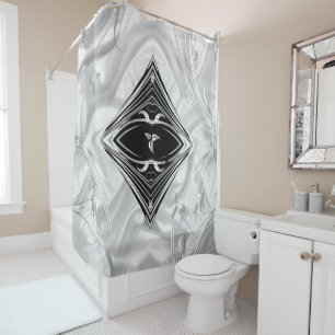 Silver Abstract flowers on Silk & Art Shower Curtain