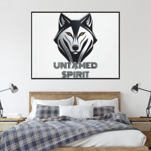 Silver-Accented Wolf Head Black Modern Design Canvas Print
