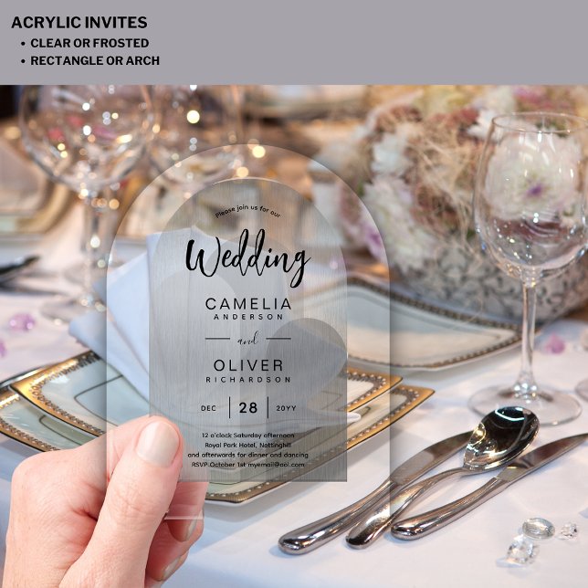 Silver Acrylic Wedding Invites Black Text Modern Invitations (Creator Uploaded)