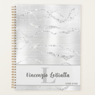 Silver Agate Geode and Glitter Personalised Planner