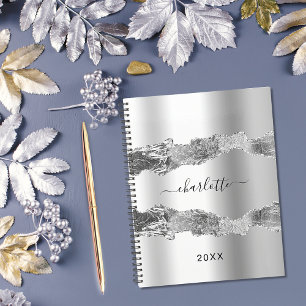 Silver agate marble name script elegant notebook