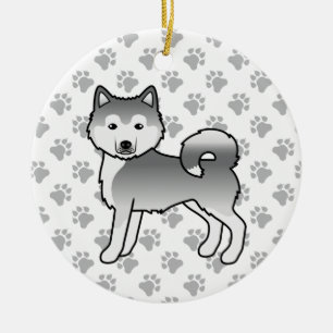 Silver Alaskan Malamute Cute Cartoon Dog Ceramic Tree Decoration