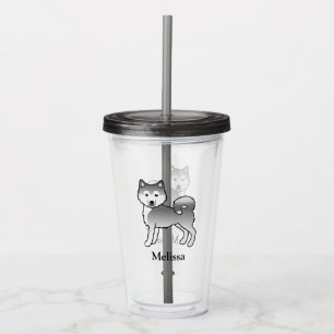 Silver Alaskan Malamute Cute Cartoon Dog & Name Acrylic Tumbler