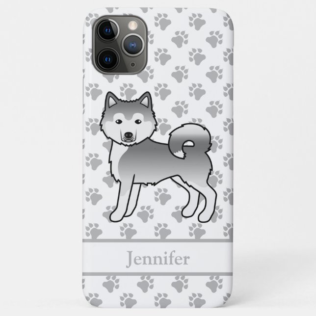 Silver Alaskan Malamute Cute Cartoon Dog & Name Case-Mate iPhone Case (Back)