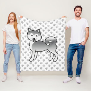 Silver Alaskan Malamute Cute Cartoon Dog & Paws Fleece Blanket