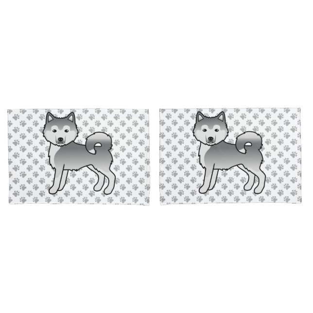 Silver Alaskan Malamute Cute Cartoon Dog Pillowcase (Front-Set)