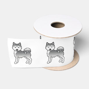 Silver Alaskan Malamute Cute Cartoon Dog Satin Ribbon