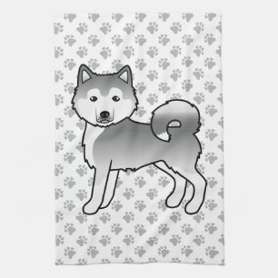 Silver Alaskan Malamute Cute Cartoon Dog Tea Towel