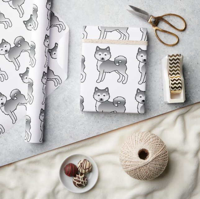 Silver Alaskan Malamute Cute Dog Pattern Wrapping Paper (Crafts)
