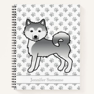 Silver Alaskan Malamute Dog & Custom Text Notebook