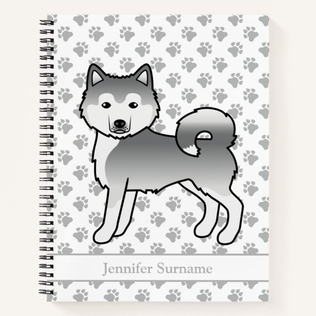 Silver Alaskan Malamute Dog & Custom Text Notebook (Front)