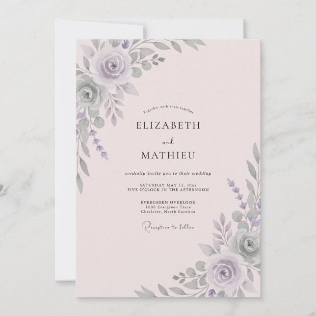 Silver Amethyst Blossom Wedding Invitation (Front)