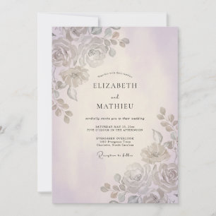 Silver Amethyst Leaf Wedding Invitation