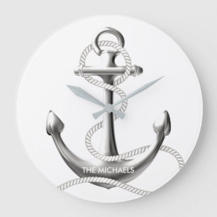 Silver anchor nautical wall clock Personalised