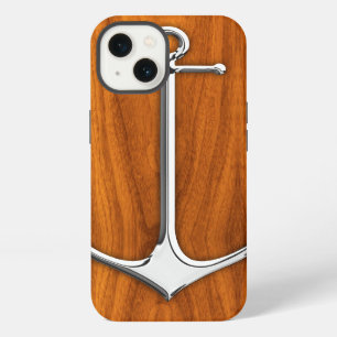 Silver Anchor on Teak Veneer Nautical Lifestyle iPhone 13 Case