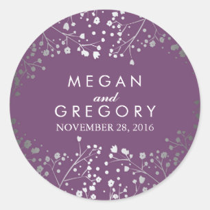 Silver and Amethyst Baby's Breath Wedding Classic Round Sticker