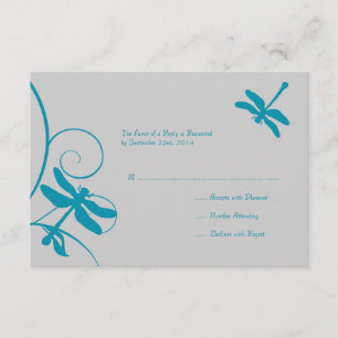 Silver and Aqua Blue Dragonfly Wedding RSVP Card
