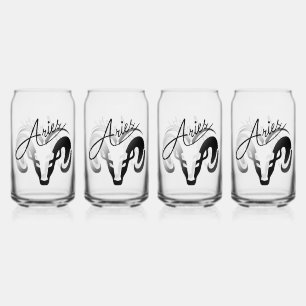 Silver and Black Aries the Ram Zodiac Can Glass