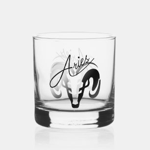 Silver and Black Aries the Ram Zodiac Whiskey Glass