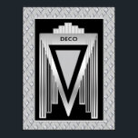 Silver and Black art Deco Poster<br><div class="desc">Here is another Art Deco Poster/print I have created. In silver, grey and black. Iconic Art Deco shape, bordered by silver and grey deco pattern.
This would make a fabulous poster or print for your room. Especially if it is art deco themed.</div>