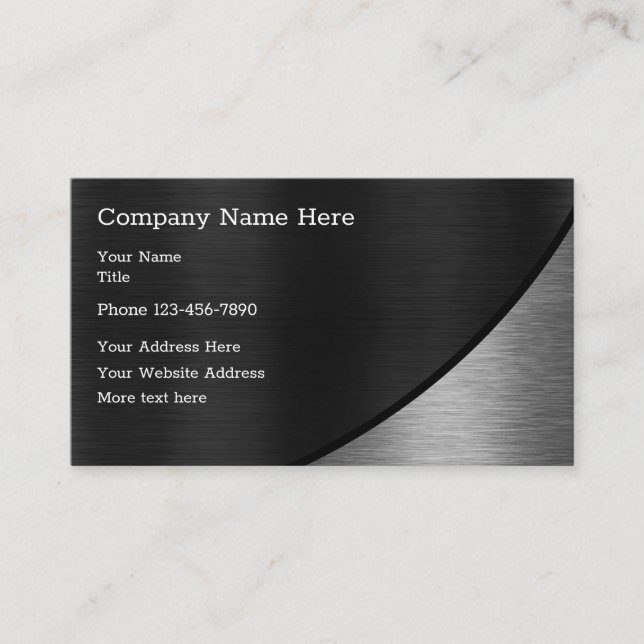 Silver And Black Brushed Metal Look Business Card (Front)