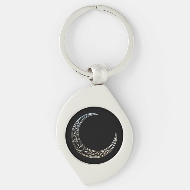 Silver And Black Celtic Crescent Moon Key Ring (Front)