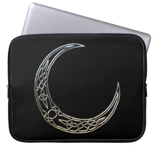 Silver And Black Celtic Crescent Moon Laptop Sleeve