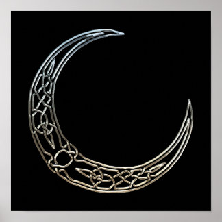 Silver And Black Celtic Crescent Moon Poster