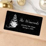Silver and Black Christmas Gift Label<br><div class="desc">This elegant and chic address label features a silver ribbon Christmas tree with a present. The text combines handwritten script and modern sans serif fonts for a classy and sophisticated look. The falling snow, snowflakes and sparkles give a festive and magical touch. This is perfect for Christmas and the holiday...</div>