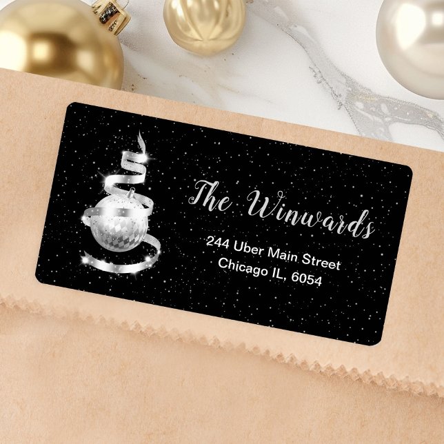 Silver and Black Christmas Ornament Label (Creator Uploaded)