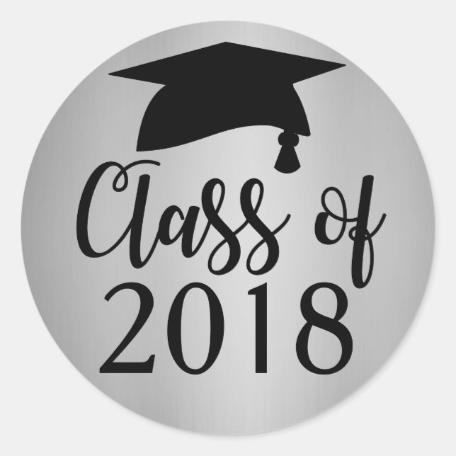 Silver and Black Class of 2018 Graduation Favour Classic Round Sticker (Front)