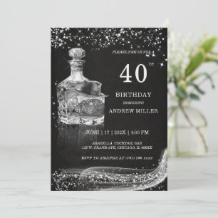 Silver and Black Custom birthday for Him  Invitation