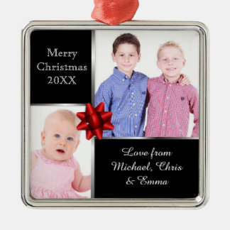 Silver and Black Custom Photo Personalised Gift Metal Tree Decoration