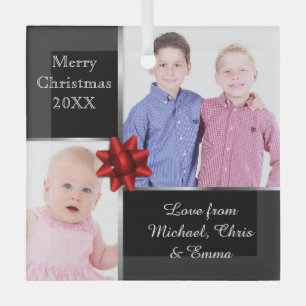 Silver and Black Custom Photo Personalised Glass Tree Decoration